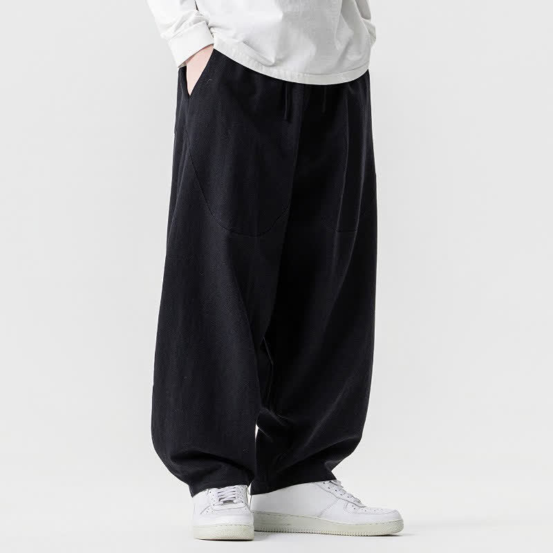 Buddha Stones Pantalon harem homme printemps-été décontracté en coton uni avec cordon de serrage et poches - image 16