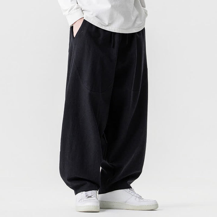 Buddha Stones Pantalon harem homme printemps-été décontracté en coton uni avec cordon de serrage et poches - image 16