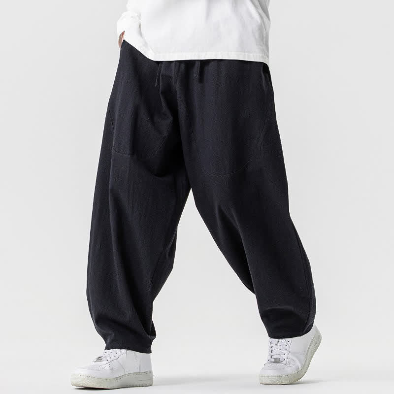 Buddha Stones Pantalon harem homme printemps-été décontracté en coton uni avec cordon de serrage et poches - image 13