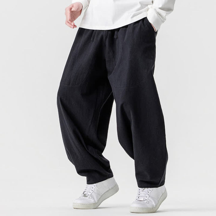 Buddha Stones Pantalon harem homme printemps-été décontracté en coton uni avec cordon de serrage et poches - image 14