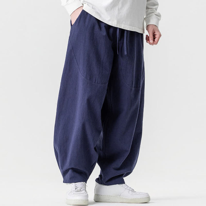 Buddha Stones Pantalon harem homme printemps-été décontracté en coton uni avec cordon de serrage et poches - image 31