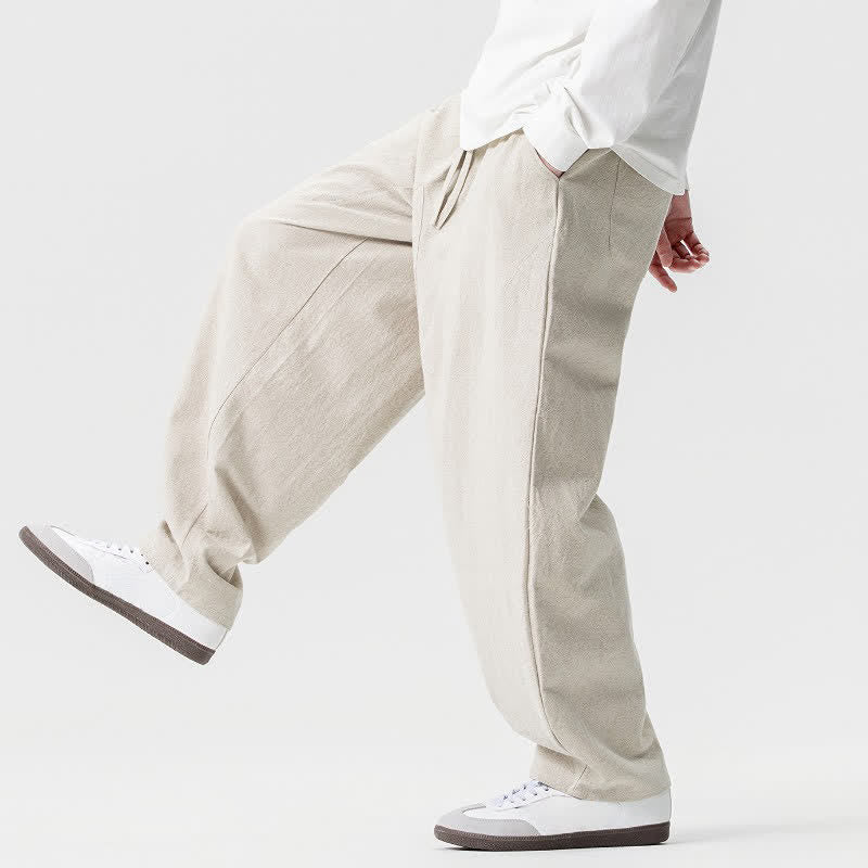 Buddha Stones Pantalon harem homme printemps-été décontracté en coton uni avec cordon de serrage et poches - image 9