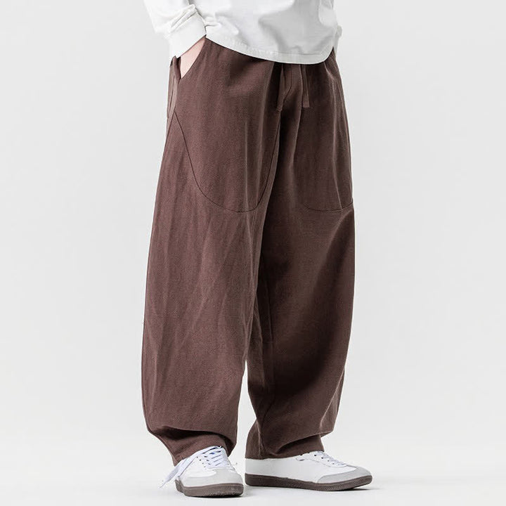 Buddha Stones Pantalon harem homme printemps-été décontracté en coton uni avec cordon de serrage et poches - image 4