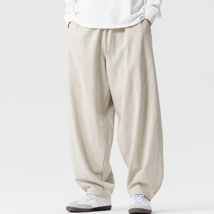 Buddha Stones Pantalon harem homme printemps-été décontracté en coton uni avec cordon de serrage et poches - image 7