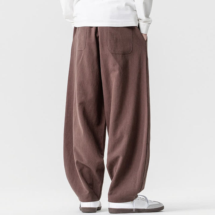 Buddha Stones Pantalon harem homme printemps-été décontracté en coton uni avec cordon de serrage et poches - image 5