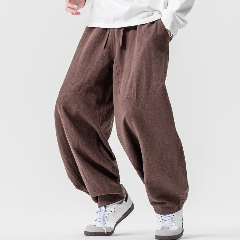 Buddha Stones Pantalon harem homme printemps-été décontracté en coton uni avec cordon de serrage et poches - image 2