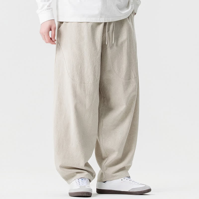 Buddha Stones Pantalon harem homme printemps-été décontracté en coton uni avec cordon de serrage et poches - image 10