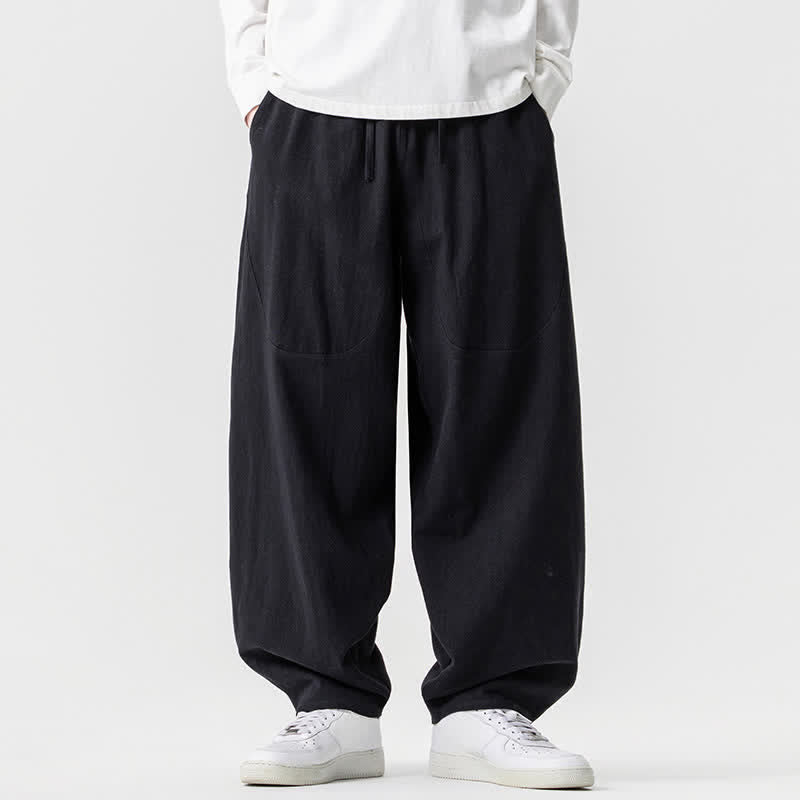 Buddha Stones Pantalon harem homme printemps-été décontracté en coton uni avec cordon de serrage et poches - Noir - US/UK/AU46，EU56 (5XL) - image 12