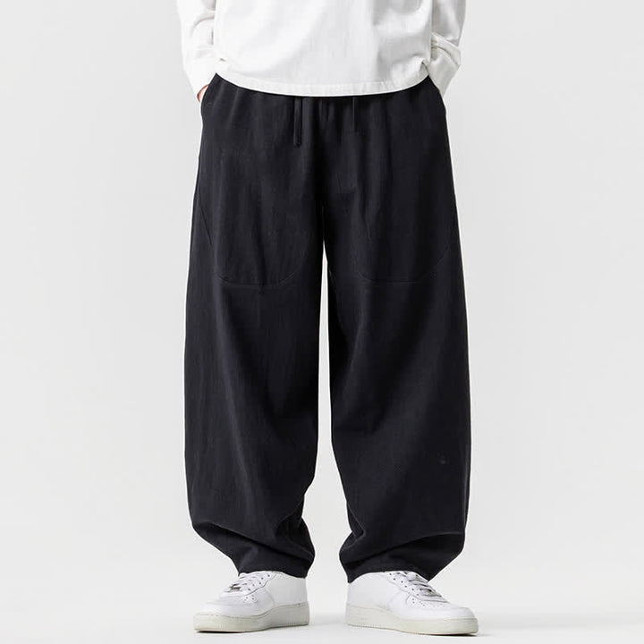 Buddha Stones Pantalon harem homme printemps-été décontracté en coton uni avec cordon de serrage et poches - Noir - US/UK/AU46，EU56 (5XL) - image 12