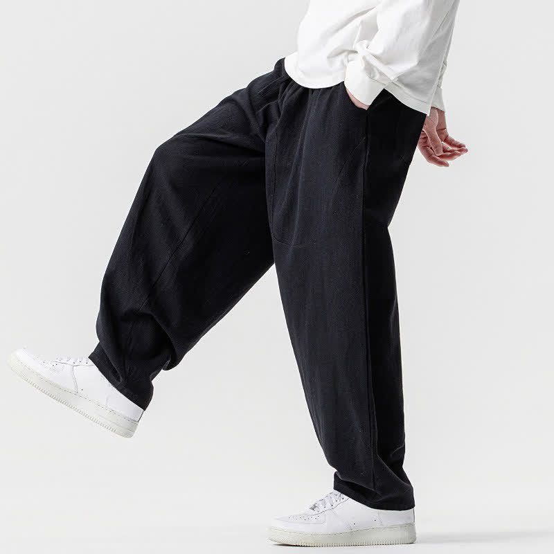 Buddha Stones Pantalon harem homme printemps-été décontracté en coton uni avec cordon de serrage et poches - image 15