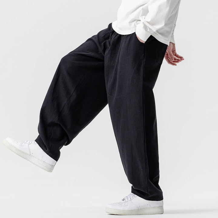 Buddha Stones Pantalon harem homme printemps-été décontracté en coton uni avec cordon de serrage et poches - image 15