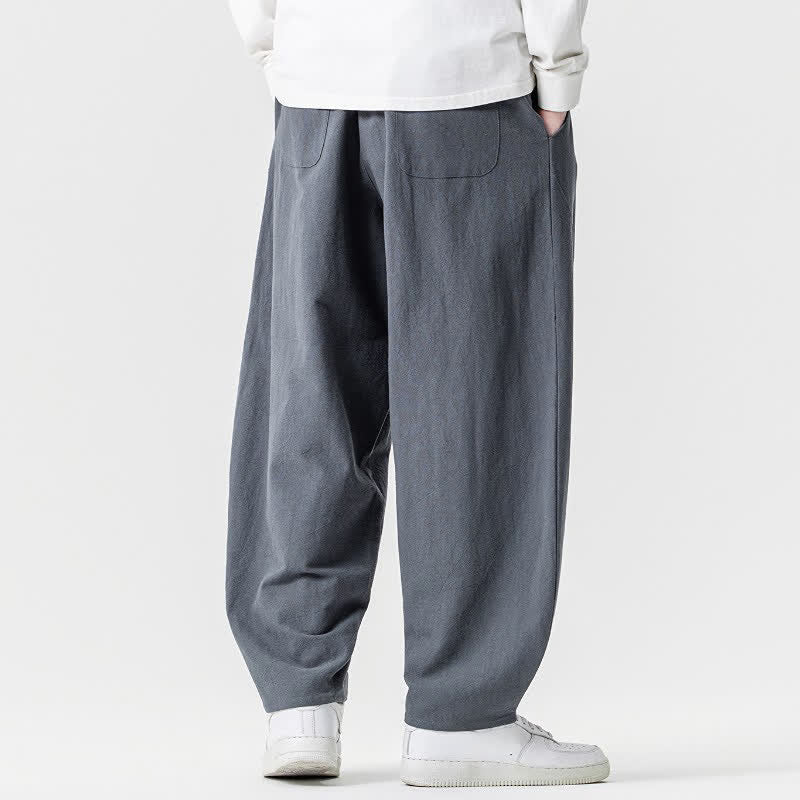Buddha Stones Pantalon harem homme printemps-été décontracté en coton uni avec cordon de serrage et poches - image 26
