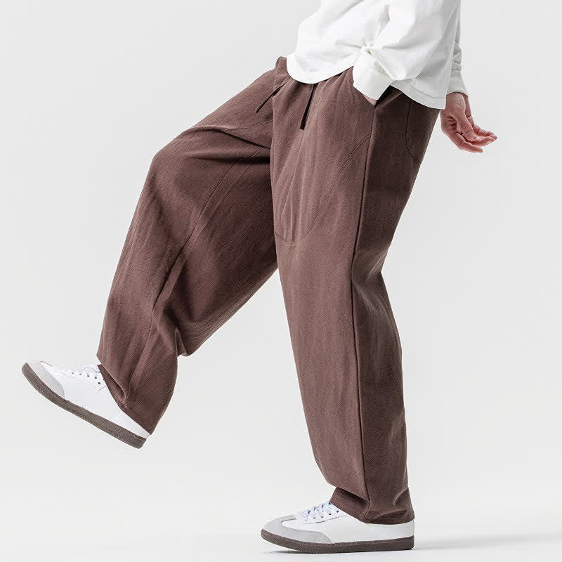 Buddha Stones Pantalon harem homme printemps-été décontracté en coton uni avec cordon de serrage et poches - image 3