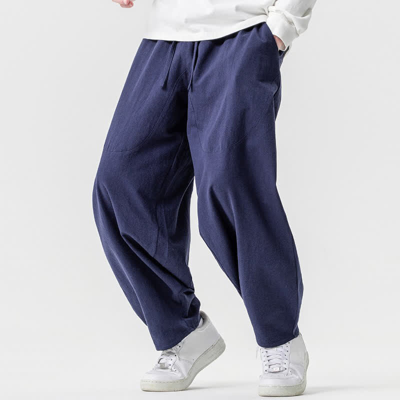 Buddha Stones Pantalon harem homme printemps-été décontracté en coton uni avec cordon de serrage et poches - image 29