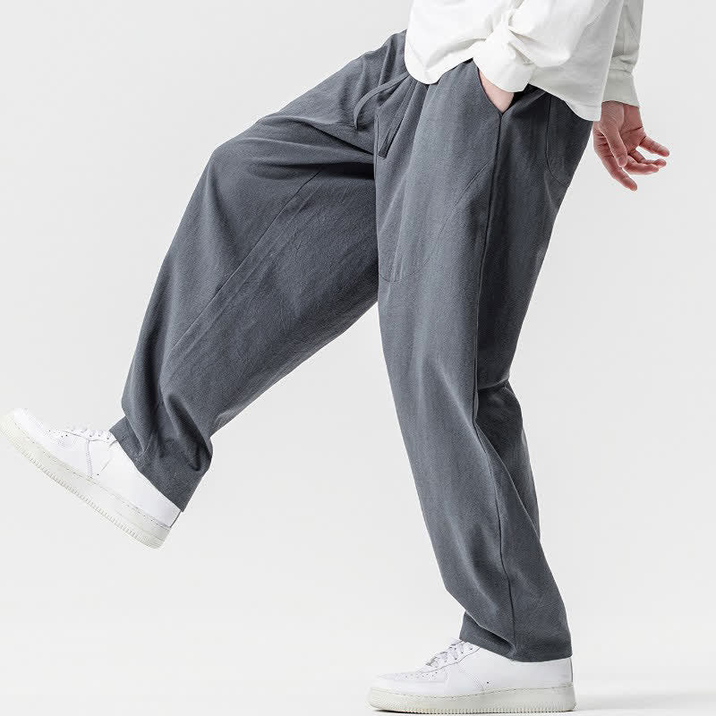 Buddha Stones Pantalon harem homme printemps-été décontracté en coton uni avec cordon de serrage et poches - image 24