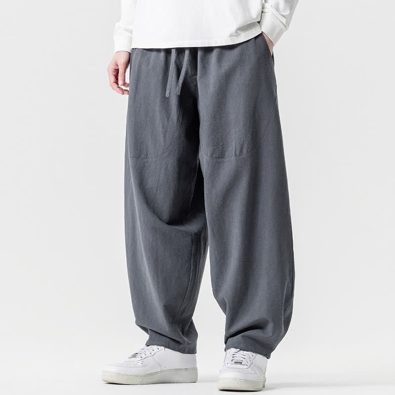 Buddha Stones Pantalon harem homme printemps-été décontracté en coton uni avec cordon de serrage et poches - image 22