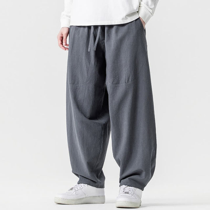 Buddha Stones Pantalon harem homme printemps-été décontracté en coton uni avec cordon de serrage et poches - image 22