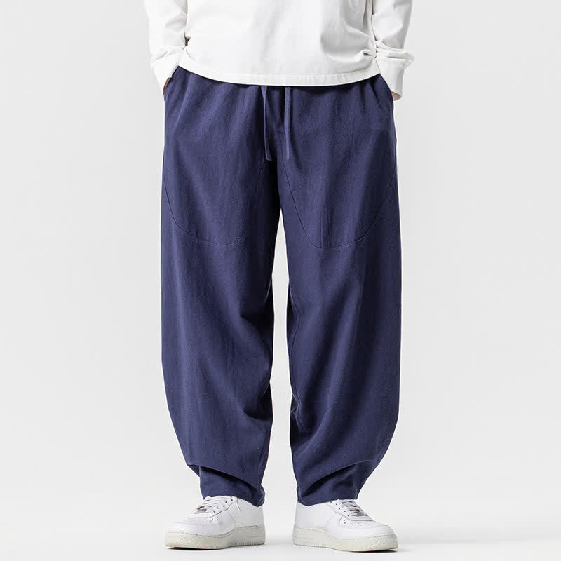 Buddha Stones Pantalon harem homme printemps-été décontracté en coton uni avec cordon de serrage et poches - Marine - US/UK/AU46，EU56 (5XL) - image 27