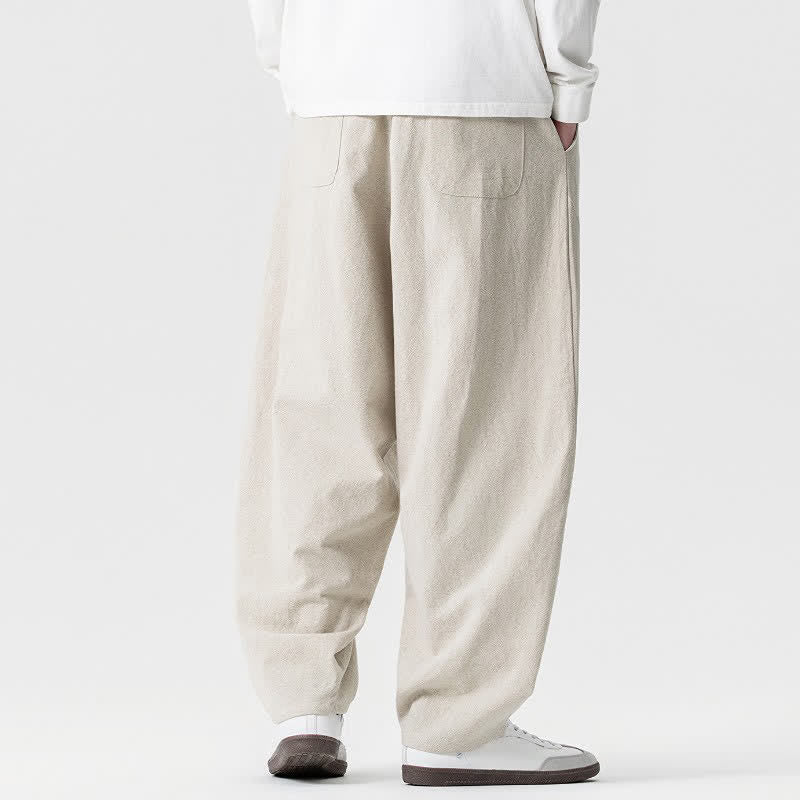 Buddha Stones Pantalon harem homme printemps-été décontracté en coton uni avec cordon de serrage et poches - image 11