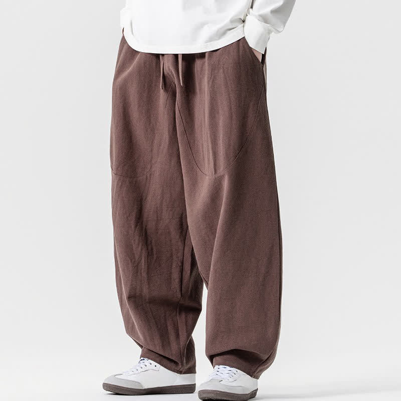 Buddha Stones Pantalon harem homme printemps-été décontracté en coton uni avec cordon de serrage et poches - image 1
