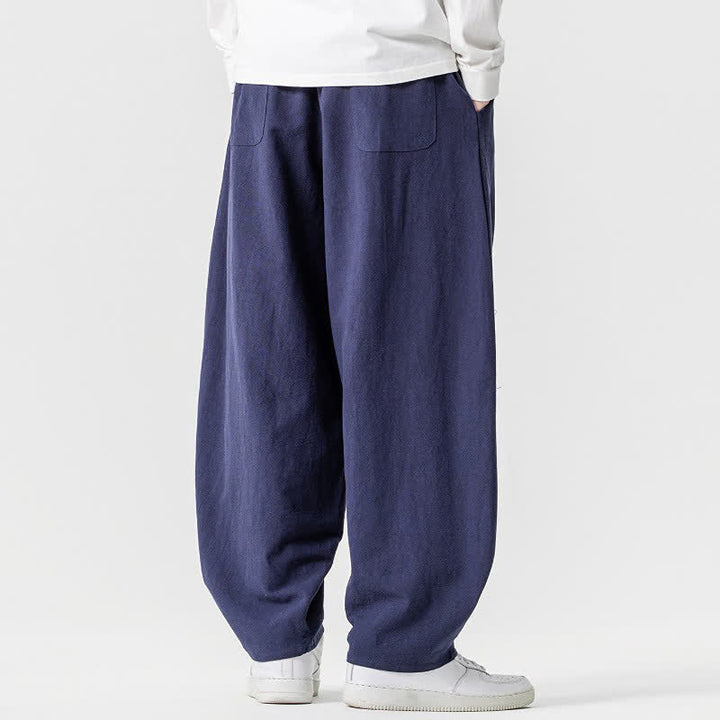 Buddha Stones Pantalon harem homme printemps-été décontracté en coton uni avec cordon de serrage et poches - image 32