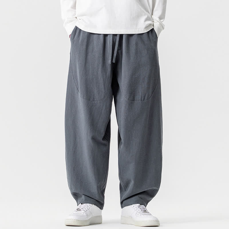 Buddha Stones Pantalon harem homme printemps-été décontracté en coton uni avec cordon de serrage et poches - Gris ardoise - US/UK/AU46，EU56 (5XL) - image 21