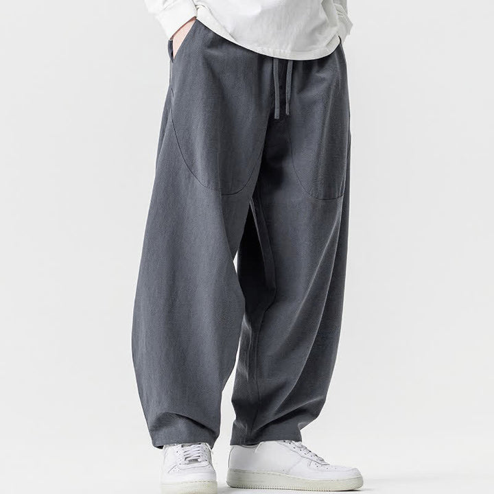 Buddha Stones Pantalon harem homme printemps-été décontracté en coton uni avec cordon de serrage et poches - image 25