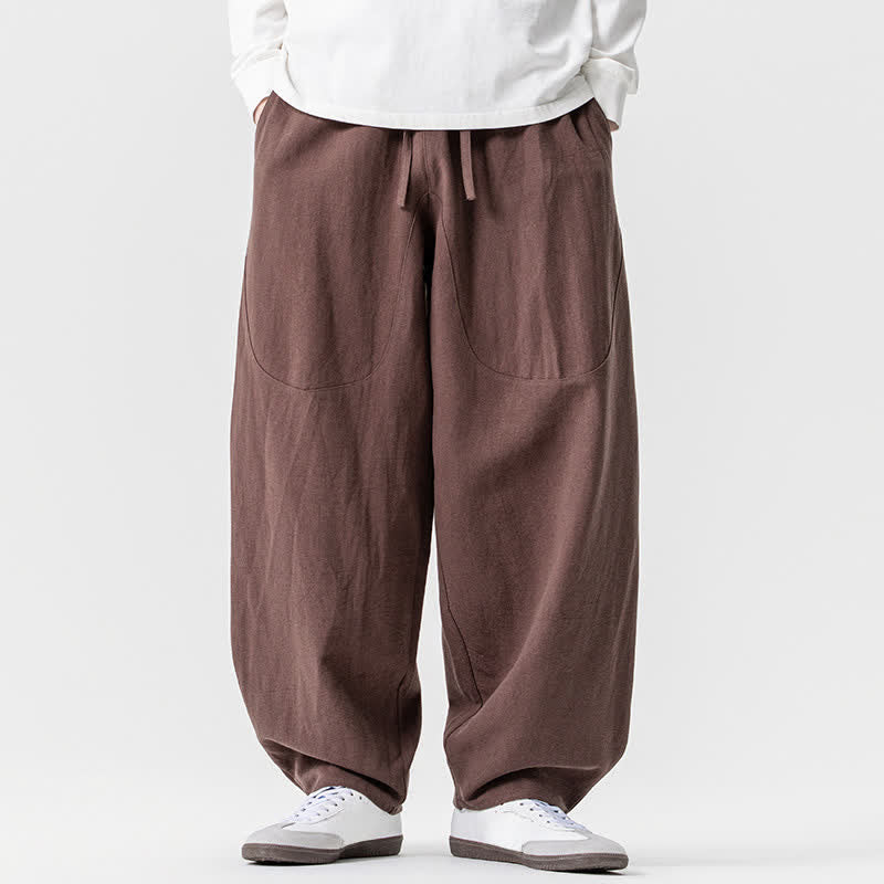 Buddha Stones Pantalon harem homme printemps-été décontracté en coton uni avec cordon de serrage et poches - Terre de sienne - US/UK/AU46，EU56 (5XL) - image 0