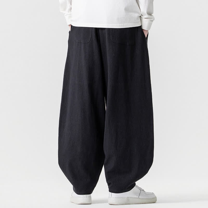 Buddha Stones Pantalon harem homme printemps-été décontracté en coton uni avec cordon de serrage et poches - image 17