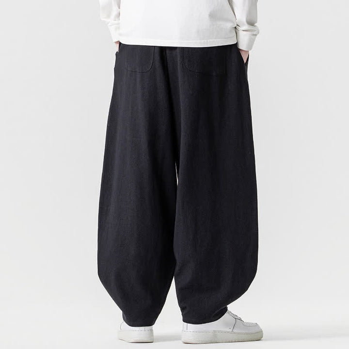 Buddha Stones Pantalon harem homme printemps-été décontracté en coton uni avec cordon de serrage et poches - image 17