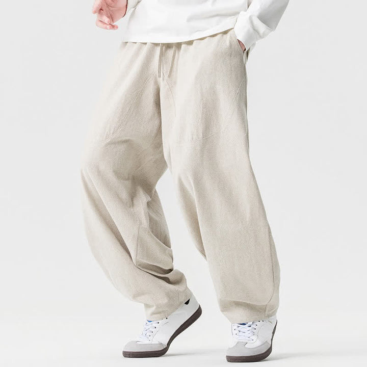 Buddha Stones Pantalon harem homme printemps-été décontracté en coton uni avec cordon de serrage et poches - image 8