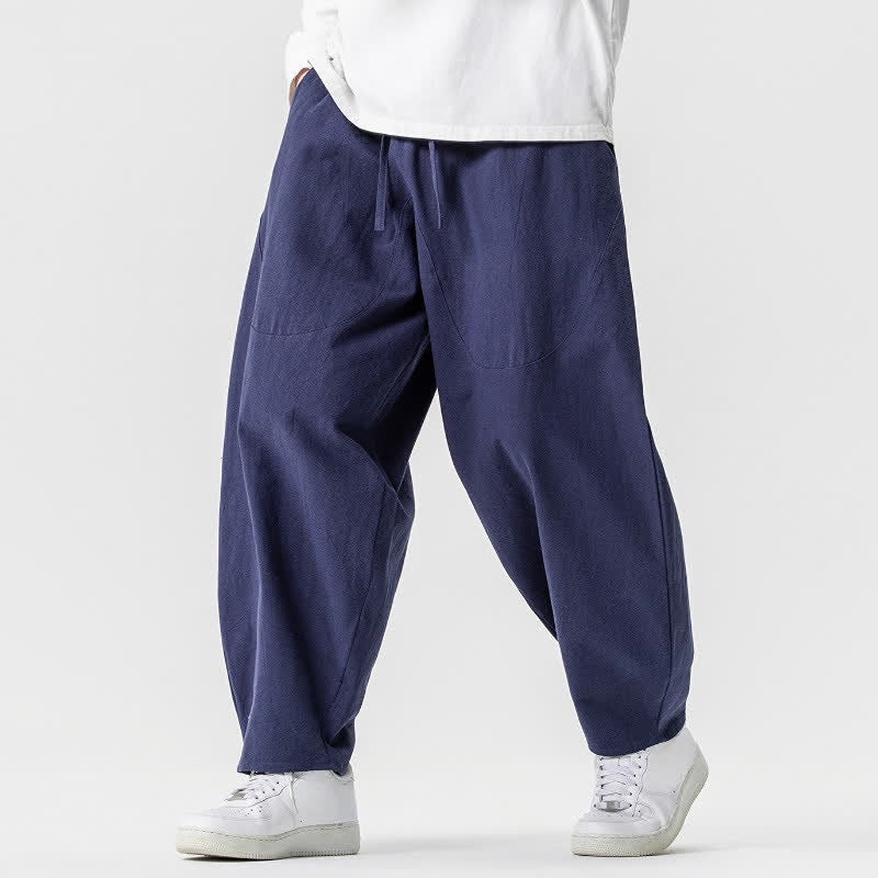 Buddha Stones Pantalon harem homme printemps-été décontracté en coton uni avec cordon de serrage et poches - image 28