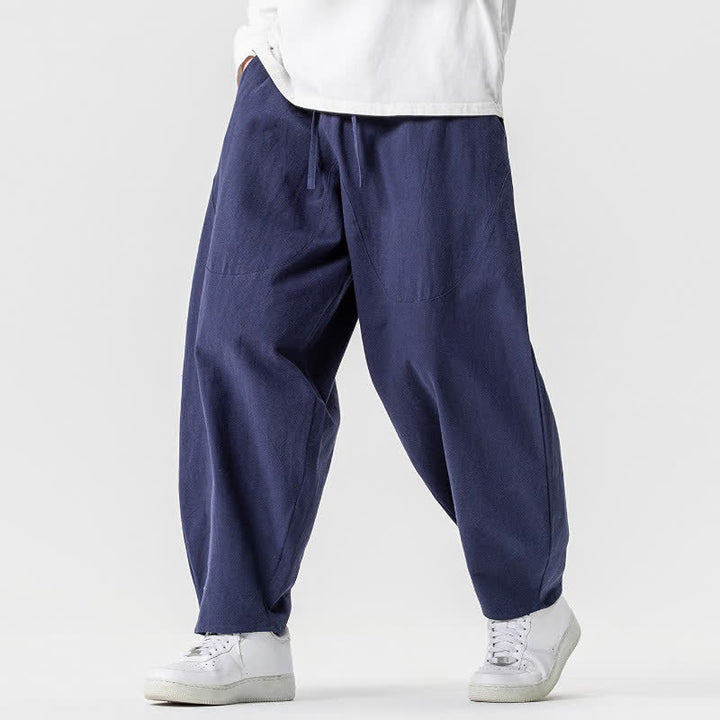 Buddha Stones Pantalon harem homme printemps-été décontracté en coton uni avec cordon de serrage et poches - image 28
