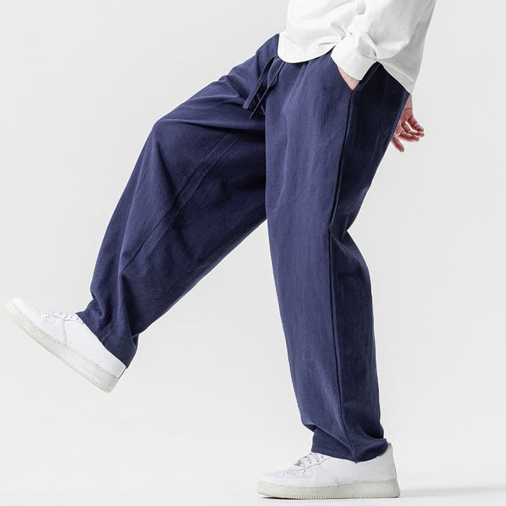 Buddha Stones Pantalon harem homme printemps-été décontracté en coton uni avec cordon de serrage et poches - image 30