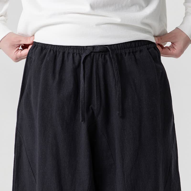 Buddha Stones Pantalon harem homme printemps-été décontracté en coton uni avec cordon de serrage et poches - image 18