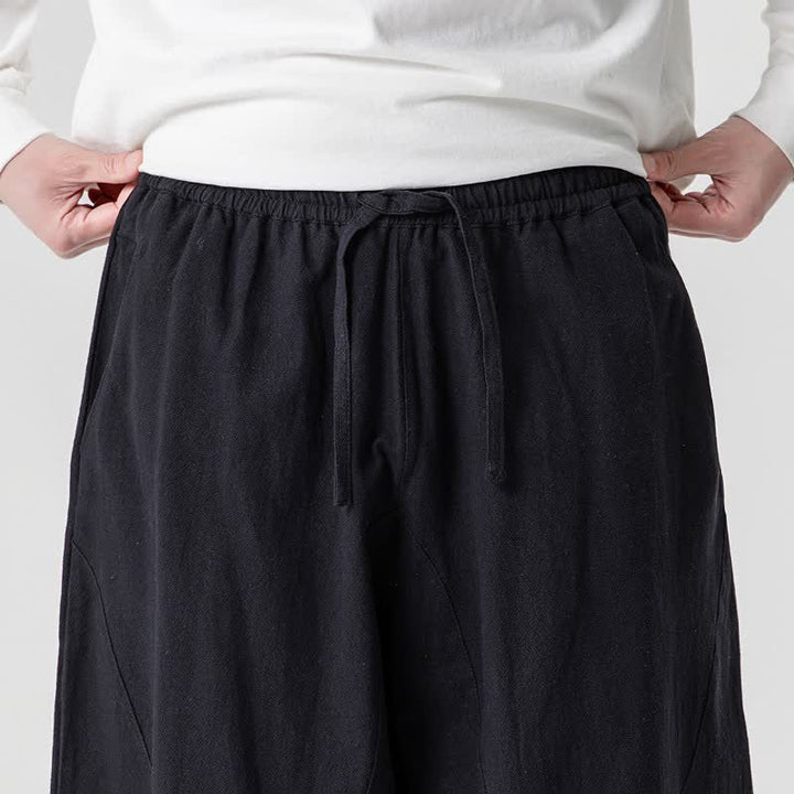 Buddha Stones Pantalon harem homme printemps-été décontracté en coton uni avec cordon de serrage et poches - image 18