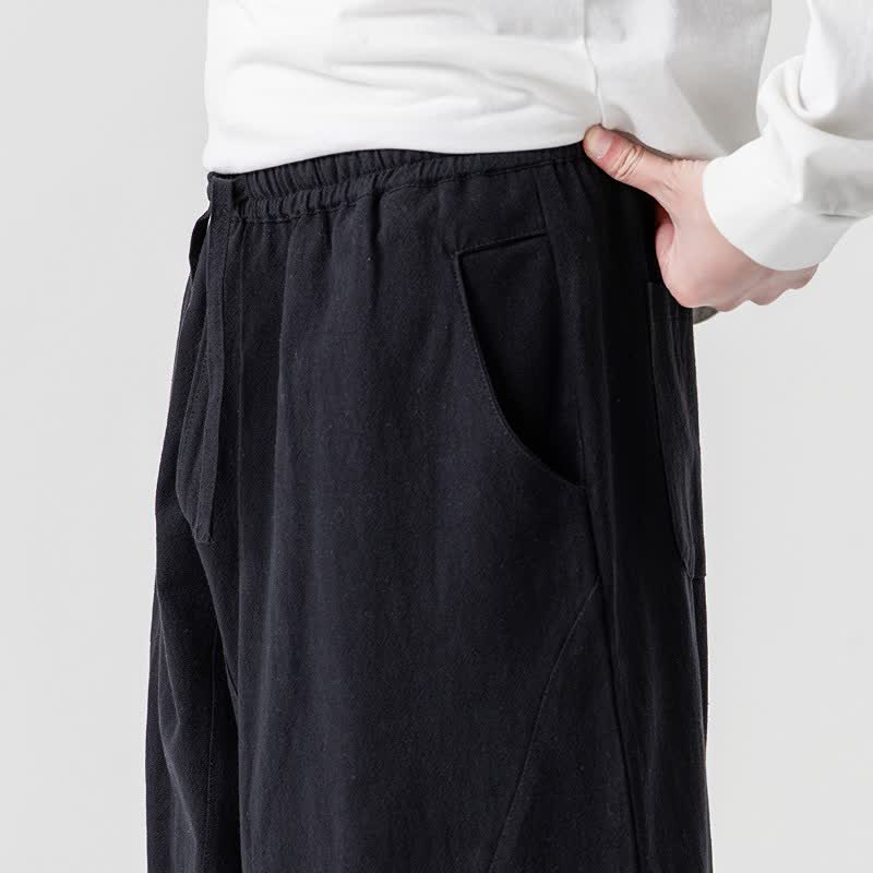Buddha Stones Pantalon harem homme printemps-été décontracté en coton uni avec cordon de serrage et poches - image 19