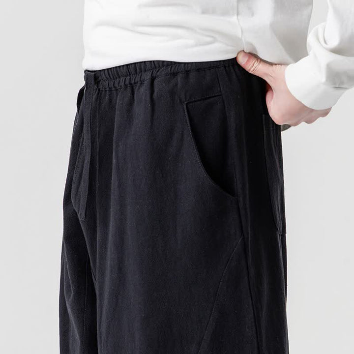Buddha Stones Pantalon harem homme printemps-été décontracté en coton uni avec cordon de serrage et poches - image 19