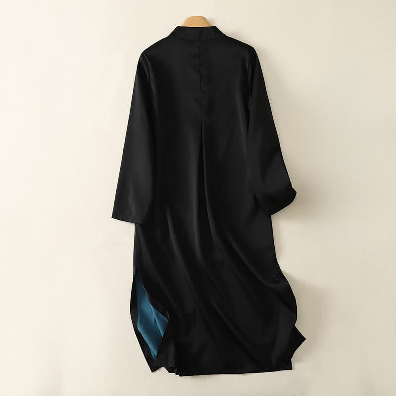 Buddha Stones Robes longues élégantes à manches longues pour femmes, style Tang, col mandarin et fente latérale, couleur unie, idéales pour le printemps et l'automne. - image 1