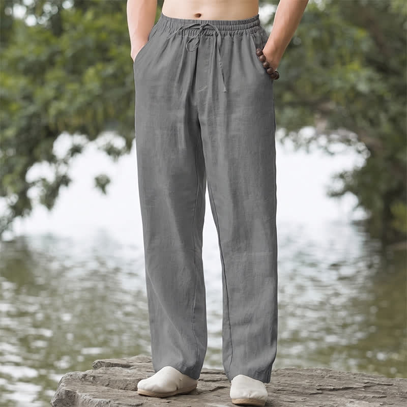 Buddha Stones Pantalon long uni décontracté d'automne avec cordon de serrage et poches, coupe droite, pour homme. - Gris - US/UK/AU42, EU52 (3XL) - image 21