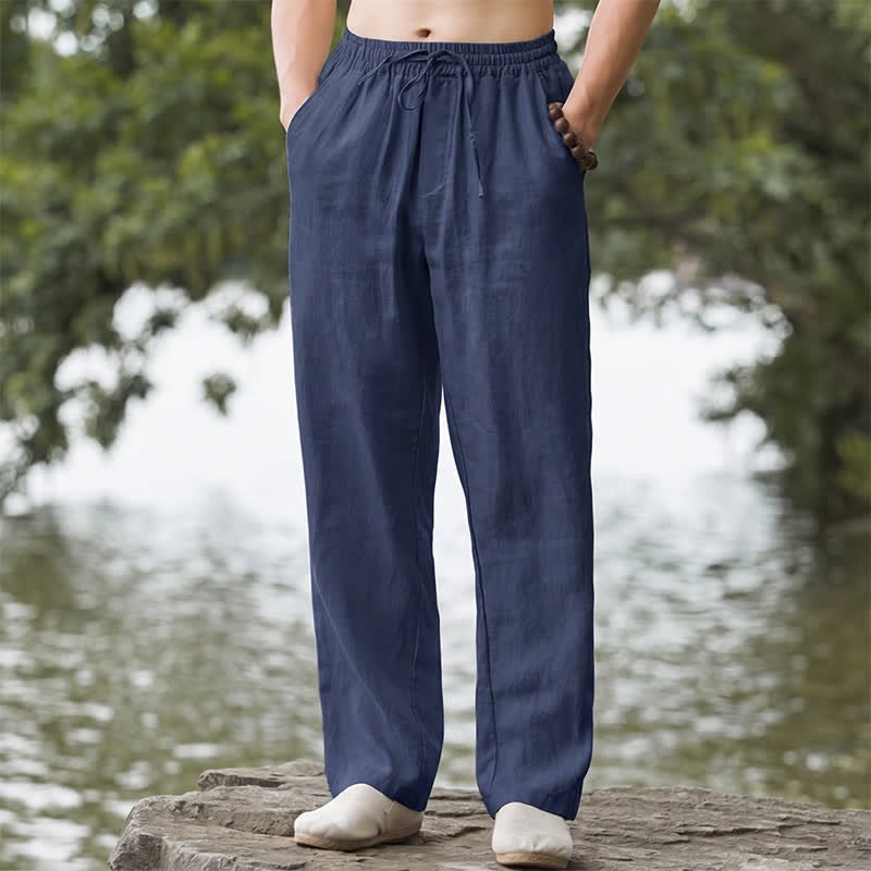 Buddha Stones Pantalon long uni décontracté d'automne avec cordon de serrage et poches, coupe droite, pour homme. - Bleu nuit - US/UK/AU42, EU52 (3XL) - image 11