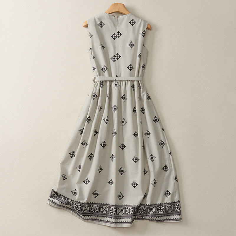 Robe d'été sans manches à cordon de serrage et imprimé géométrique, style bohème, avec poches et Buddha Stones - image 1