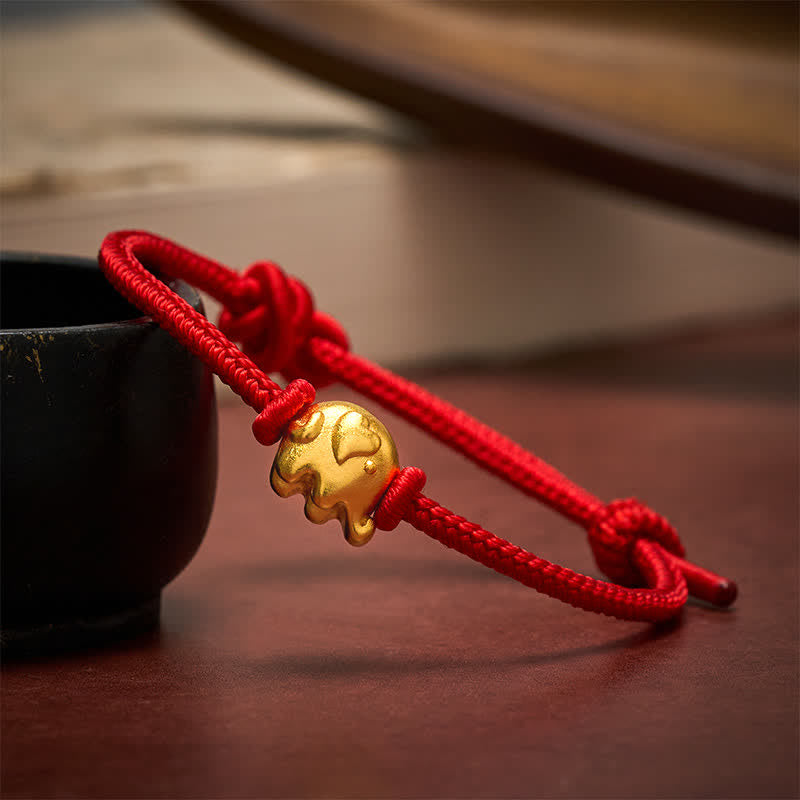 Buddha Stones Bracelet de protection en cuivre avec éléphant et ficelle rouge - Rouge - image 0