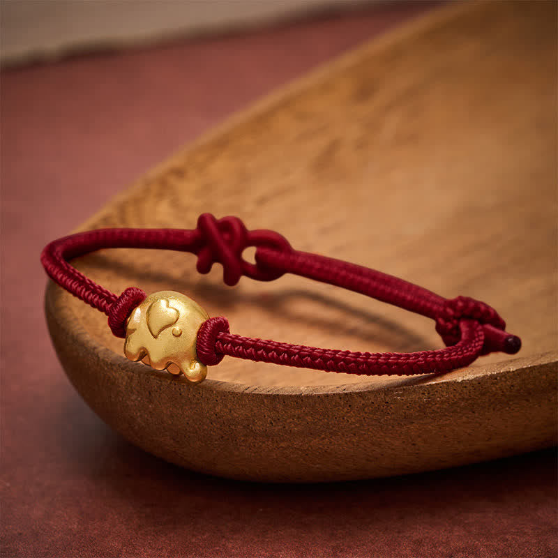 Buddha Stones Bracelet de protection en cuivre avec éléphant et ficelle rouge - Rouge foncé - image 10