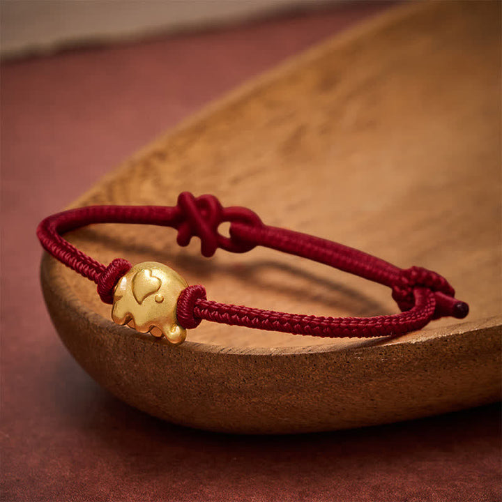 Buddha Stones Bracelet de protection en cuivre avec éléphant et ficelle rouge - Rouge foncé - image 10