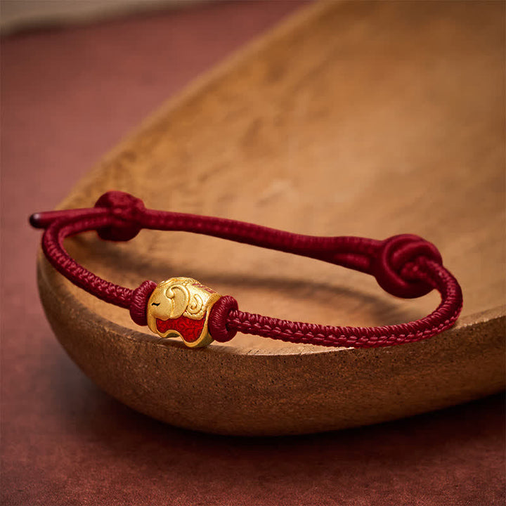 Buddha Stones Bracelet de foi en cuivre avec éléphant et fil rouge - Rouge foncé - image 10