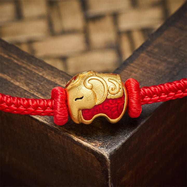 Buddha Stones Bracelet de foi en cuivre avec éléphant et fil rouge - image 4