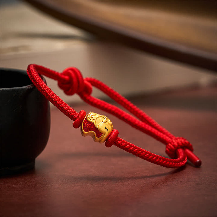 Buddha Stones Bracelet de foi en cuivre avec éléphant et fil rouge - Rouge - image 0