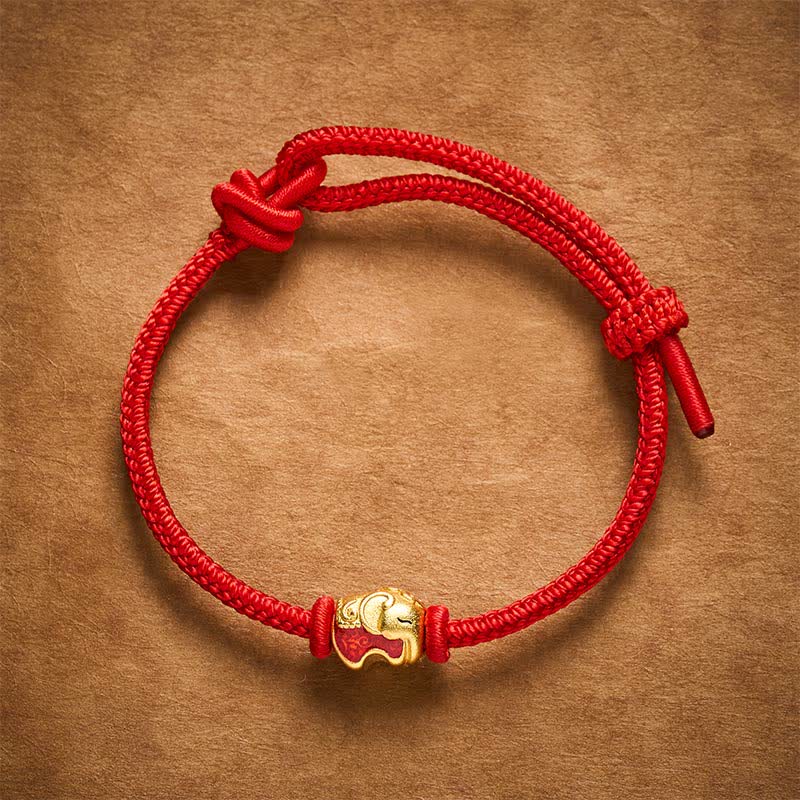 Buddha Stones Bracelet de foi en cuivre avec éléphant et fil rouge - image 2