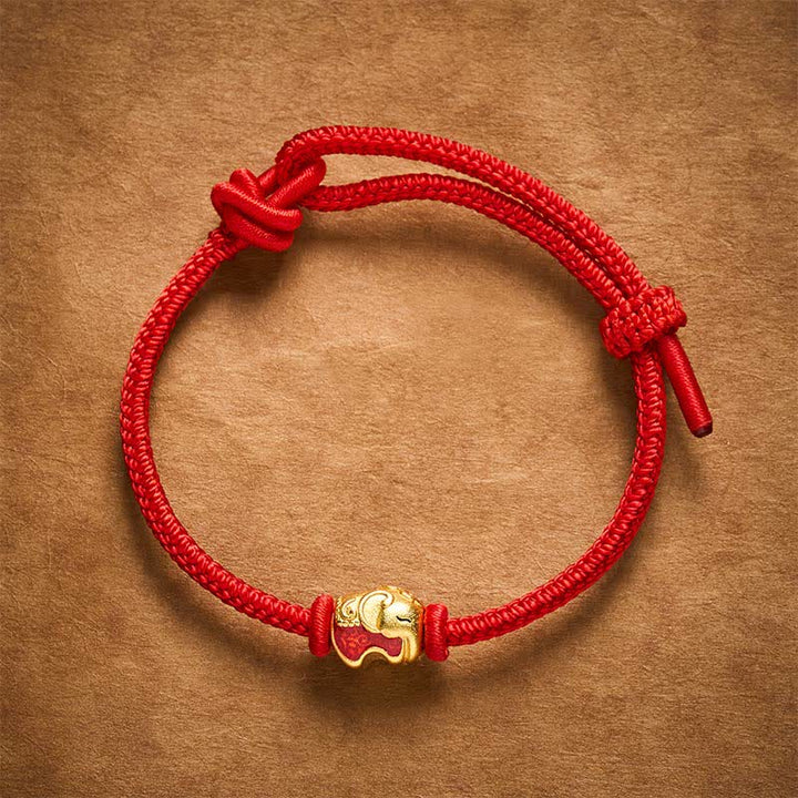 Buddha Stones Bracelet de foi en cuivre avec éléphant et fil rouge - image 2